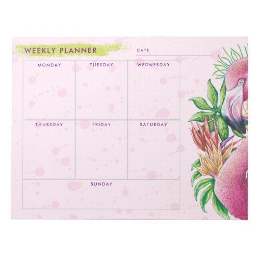 Flamingo Schattige Bloemen Roze Weekly Planner Not Notitieblok (Voorkant)