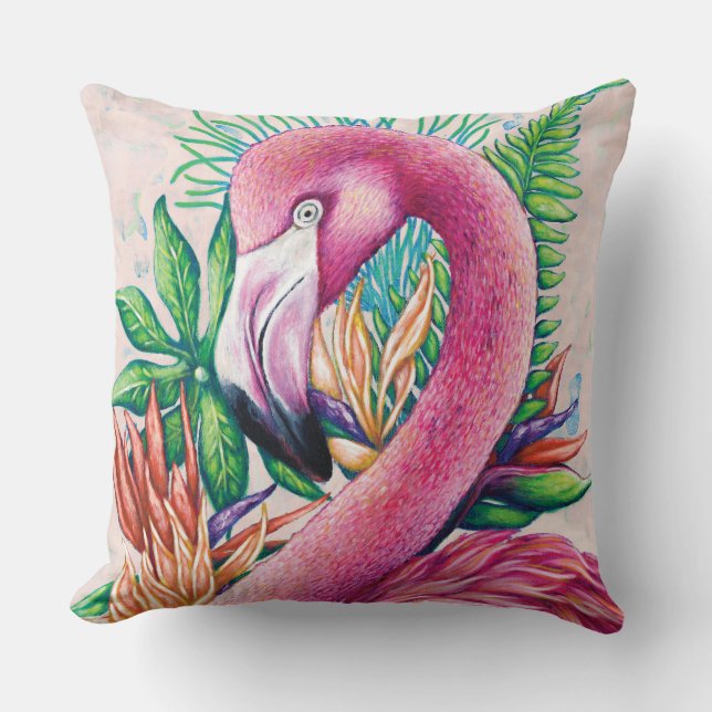 Flamingo Schattige Tropisch Roze Sierkussen (Voorkant)