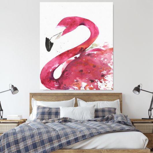 Flamingo | Schattigee Waterverf Flamingo Gifts Lov Canvas Afdruk (Insitu (Slaapkamer))