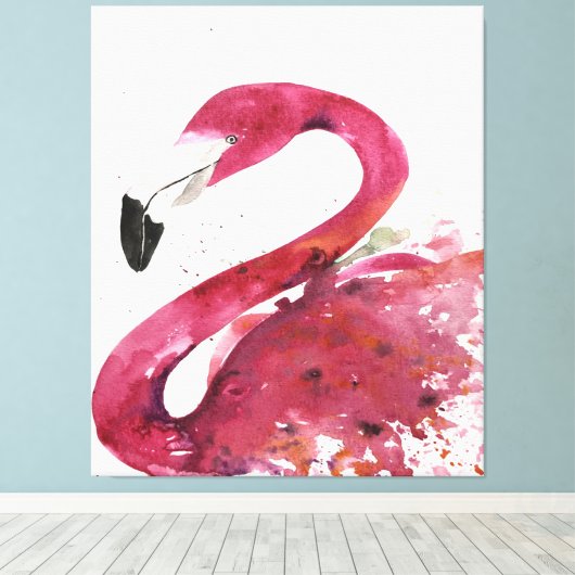 Flamingo | Schattigee Waterverf Flamingo Gifts Lov Canvas Afdruk (Insitu (Houten vloer))