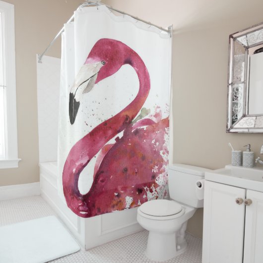 Flamingo | Schattigee Waterverf Flamingo Gifts Lov Douchegordijn (In situ)