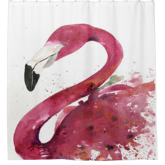 Flamingo | Schattigee Waterverf Flamingo Gifts Lov Douchegordijn (Voorkant)