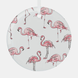 Flamingo schets: Tropisch  patroon. Glas Ornament