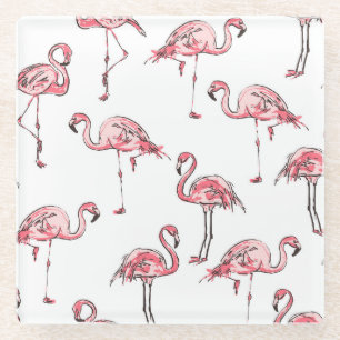 Flamingo schets: Tropisch patroon. Glazen Onderzetter