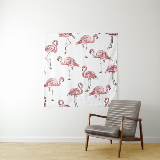 Flamingo schets: Tropisch  patroon. Wandkleed (In situ)
