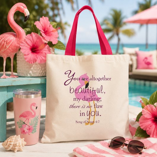 Flamingo Schoonheid Bijbelvers Tote Bag