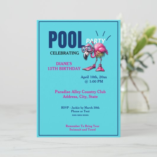 Flamingo Scuba Geer Pool Party Verjaardag Kaart (Staand voorkant)