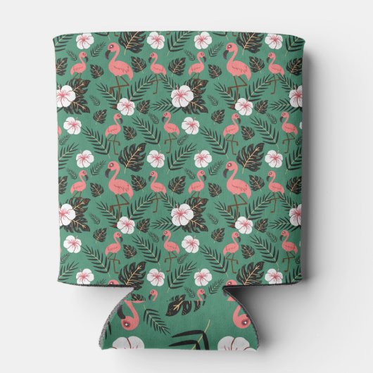 Flamingo seamless pattern pink on green background blikjeskoeler (Achterkant)