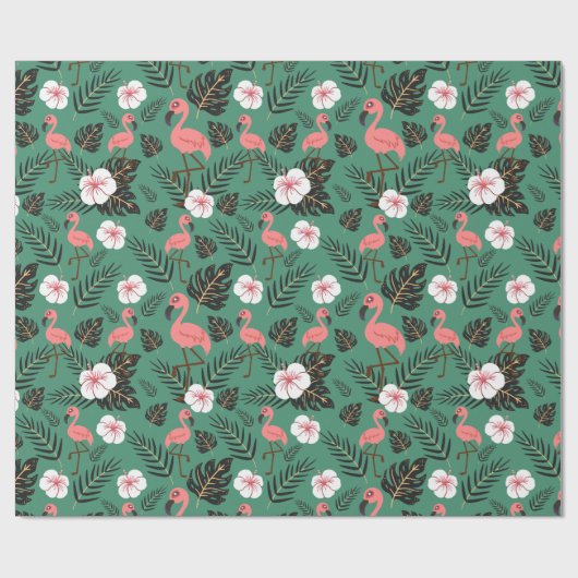 Flamingo seamless pattern pink on green background cadeaupapier (Vlak)