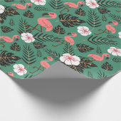 Flamingo seamless pattern pink on green background cadeaupapier (Hoek)