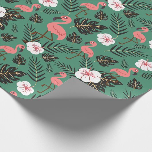 Flamingo seamless pattern pink on green background cadeaupapier (Hoek)