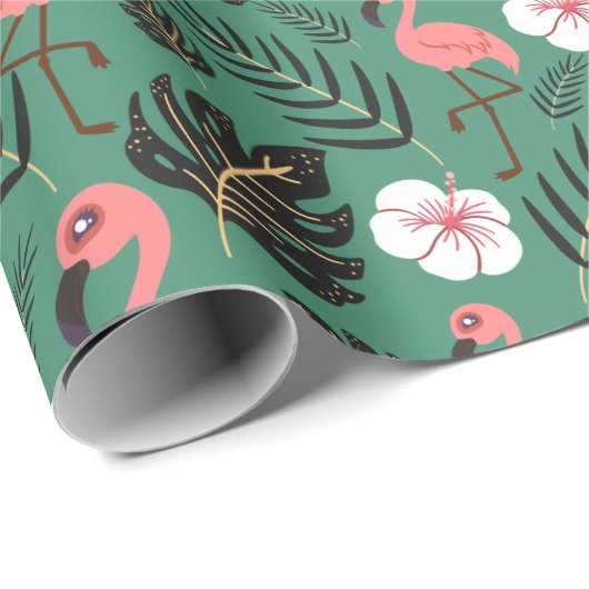 Flamingo seamless pattern pink on green background cadeaupapier (Rol Hoek)