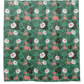 Flamingo seamless pattern pink on green background douchegordijn (Voorkant)