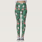 Flamingo seamless pattern pink on green background leggings (Voorkant)