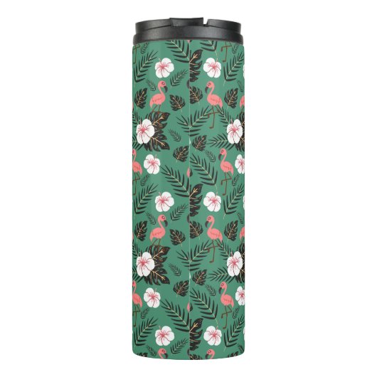 Flamingo seamless pattern pink on green background thermosbeker (Achterkant)