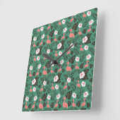 Flamingo seamless pattern pink on green background vierkante klok (Hoek)
