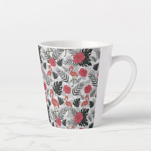 Flamingo seamless pattern with floral background latte mok (Rechts)