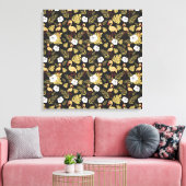 Flamingo seamless pattern yellow and white flowers canvas afdruk (Insitu (Woonkamer))