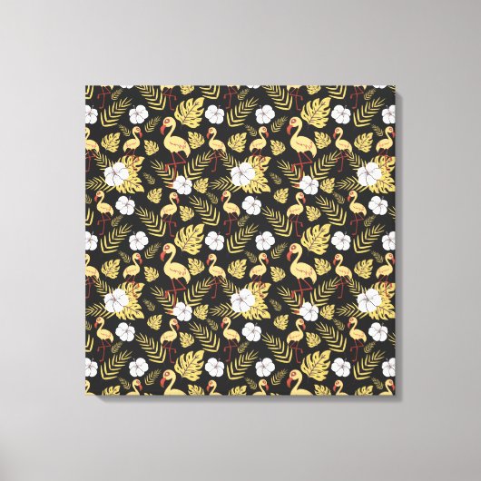 Flamingo seamless pattern yellow and white flowers canvas afdruk (Voorkant)