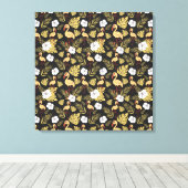 Flamingo seamless pattern yellow and white flowers canvas afdruk (Insitu (Houten vloer))
