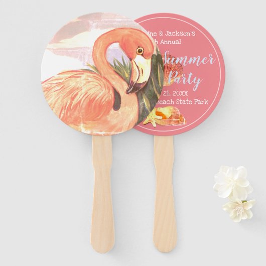 Flamingo Seashells Zomer Party Favor Handwaaier (Voorkant en achterkant)