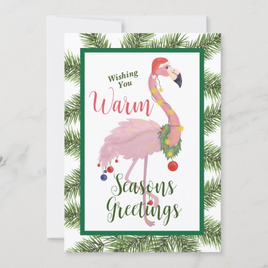 Flamingo Seasons Groeten Flat Christmas Kaart (Voorkant)