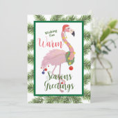 Flamingo Seasons Groeten Flat Christmas Kaart (Staand voorkant)