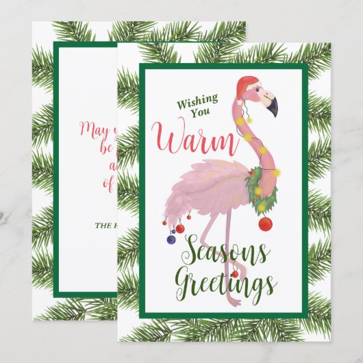 Flamingo Seasons Groeten Flat Christmas Kaart (Voorkant / Achterkant)