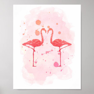 "Flamingo Serenade" Roze Waterverf Flamingo Poster
