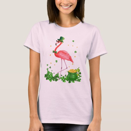 Flamingo, Shamrock, Irish, Pink flamingo T-shirt (Voorkant)