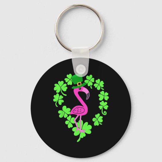 Flamingo Shamrock St Patricks Dag Dier Sleutelhanger (Voorkant)
