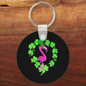 Flamingo Shamrock St Patricks Dag Dier Sleutelhanger (Voorkant)