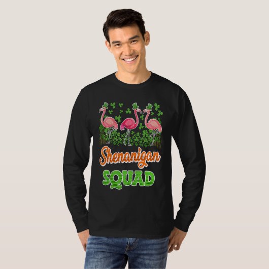 Flamingo Shenanigan Squad St Patrick's Day T-shirt (Voorkant volledig)