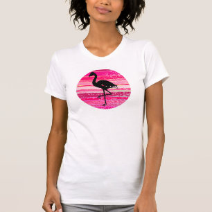 Flamingo Silhouette op kleurrijke roze strepen T-shirt