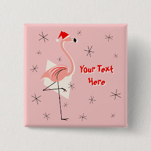 Flamingo Sinterklaas Roze Tekst knop vierkant Vierkante Button 5,1 Cm