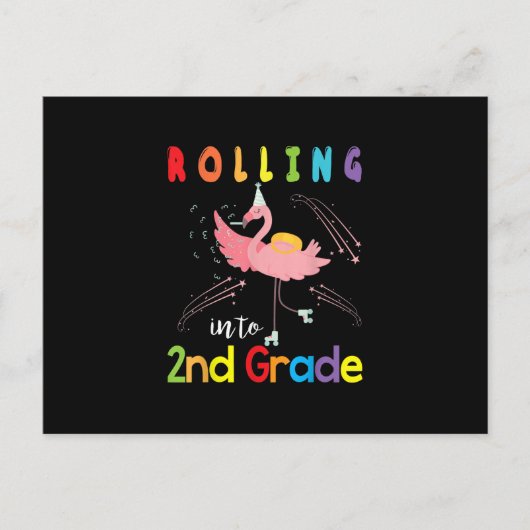 Flamingo Skater Student Rolling naar 2e graad Uitnodiging Briefkaart (Voorkant)