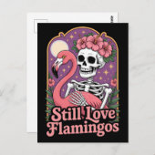 Flamingo Skelet Zeldzame Halloween Koningin Briefkaart (Voorkant / Achterkant)