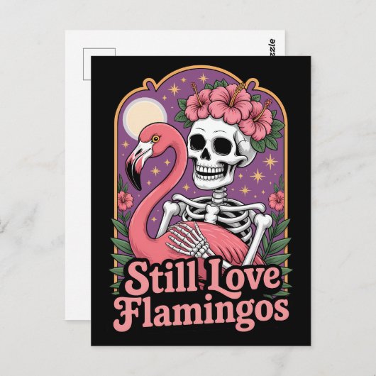 Flamingo Skelet Zeldzame Halloween Koningin Briefkaart (Voorkant / Achterkant)