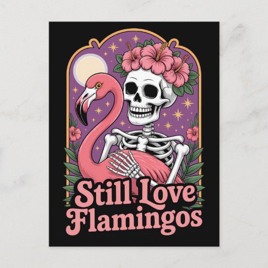Flamingo Skelet Zeldzame Halloween Koningin Briefkaart (Voorkant)