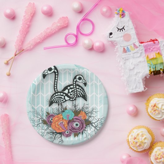 Flamingo Skeleton Halloween Compositie Papieren Bordje (Feest)