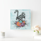 Flamingo Skeleton Halloween Compositie Vierkante Klok (Huis)