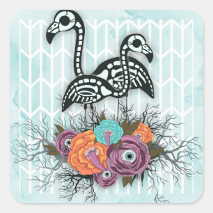 Flamingo Skeleton Halloween Compositie Vierkante Sticker