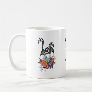Flamingo Skeleton met halloween Flowers Koffiemok