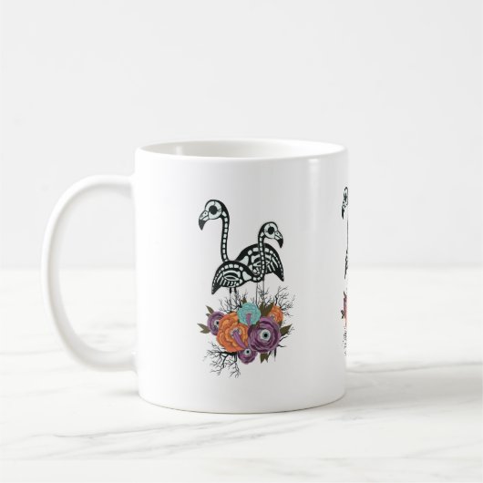 Flamingo Skeleton met halloween Flowers Koffiemok (Links)