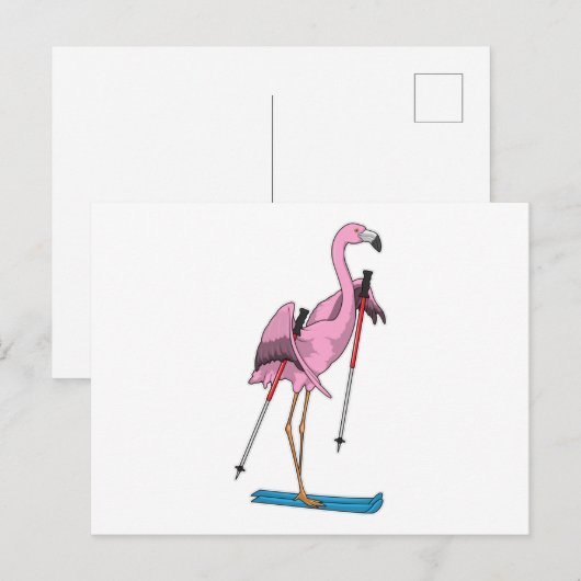 Flamingo-skiër Ski Briefkaart (Voorkant / Achterkant)