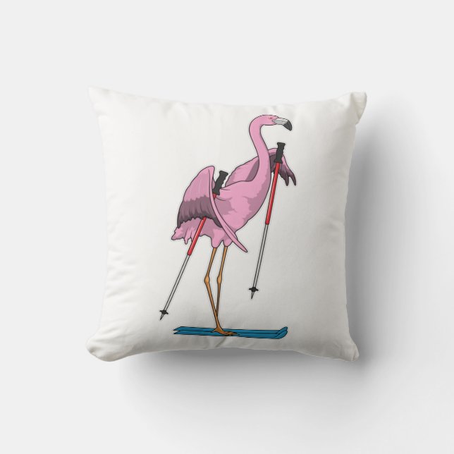Flamingo Skier Ski Kussen (Voorkant)
