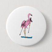 Flamingo Skier Ski Ronde Button 7,6 Cm (Voorkant)