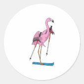 Flamingo Skier Ski Ronde Sticker (Voorkant)