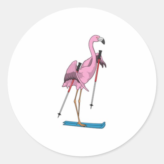 Flamingo Skier Ski Ronde Sticker (Voorkant)