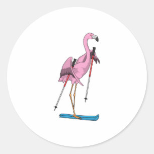 Flamingo Skier Ski Ronde Sticker
